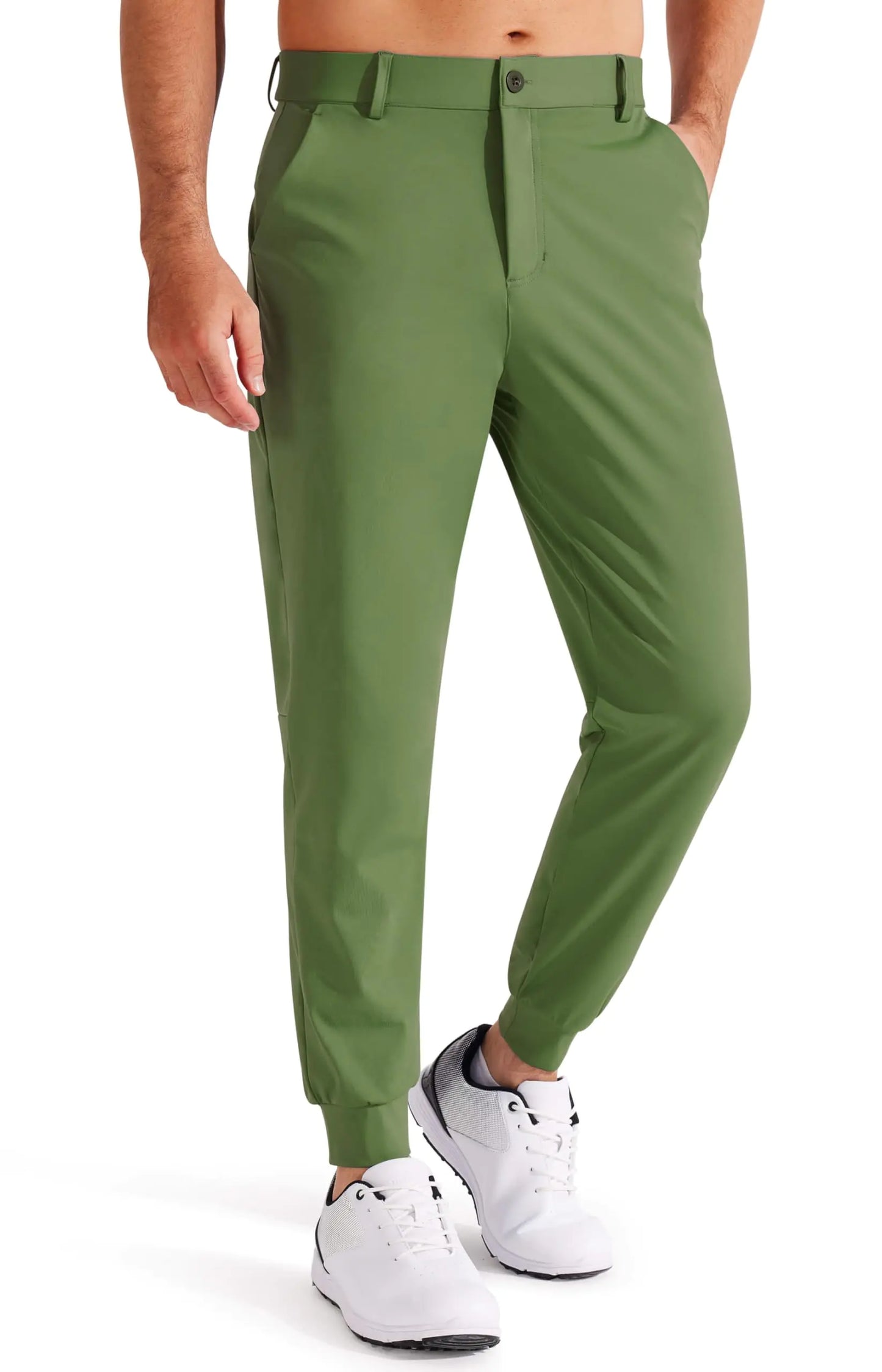 Libin Men's 4-Way Stretch Golf Joggers with Pockets, Slim Fit Work Dress Pants Athletic Casual Sweatpants for Men Medium Olive