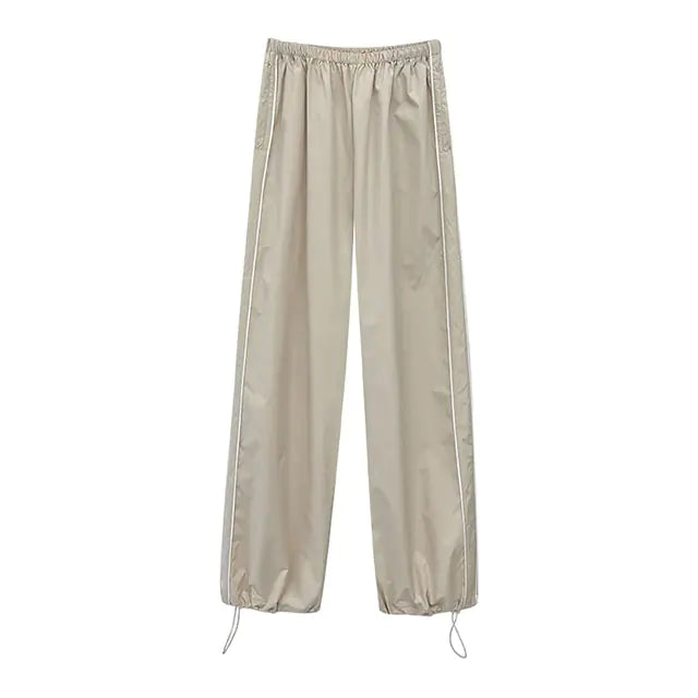 Baggy Cargo Pants Drawstring Elastic Low Waist Parachute Pants